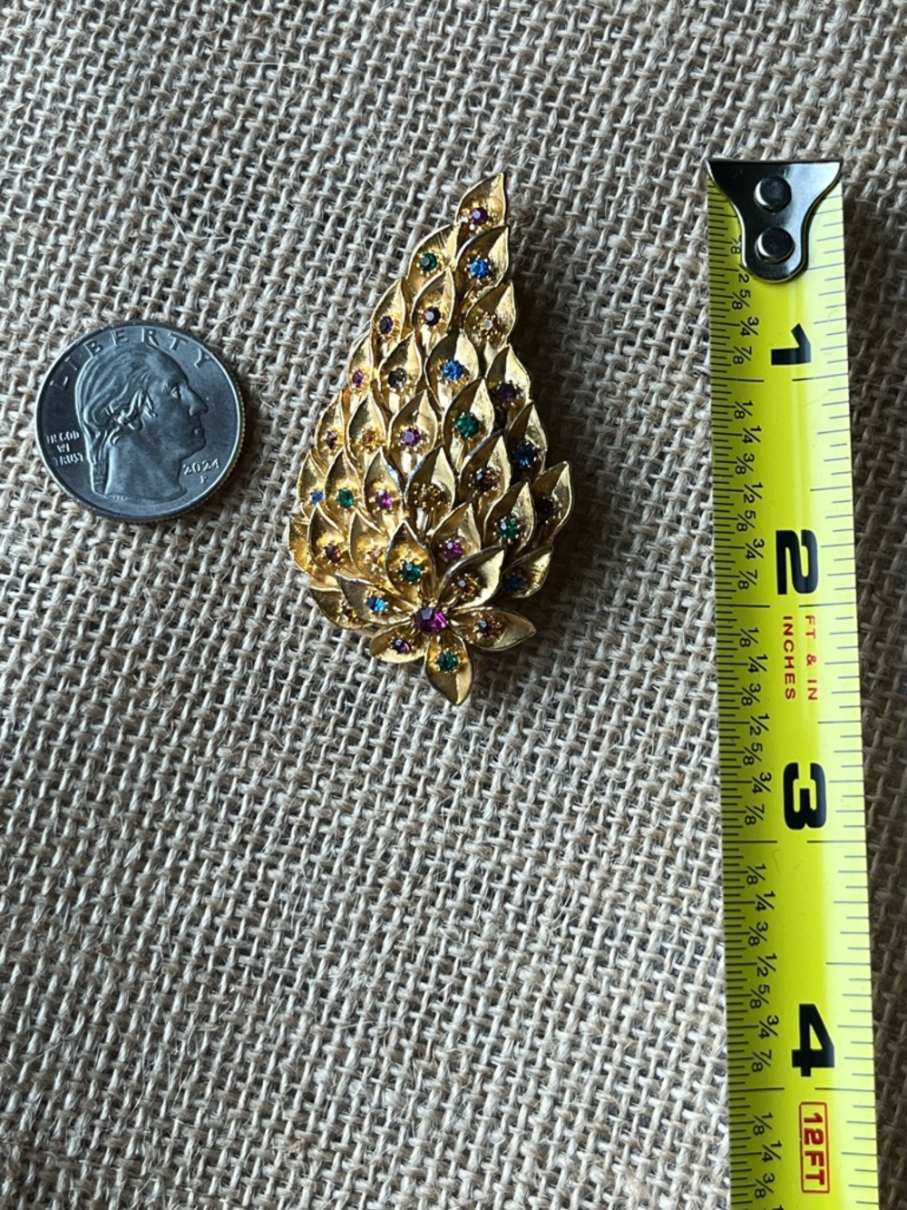Vintage Gold Rhinestone Brooch - Picture 3 of 3